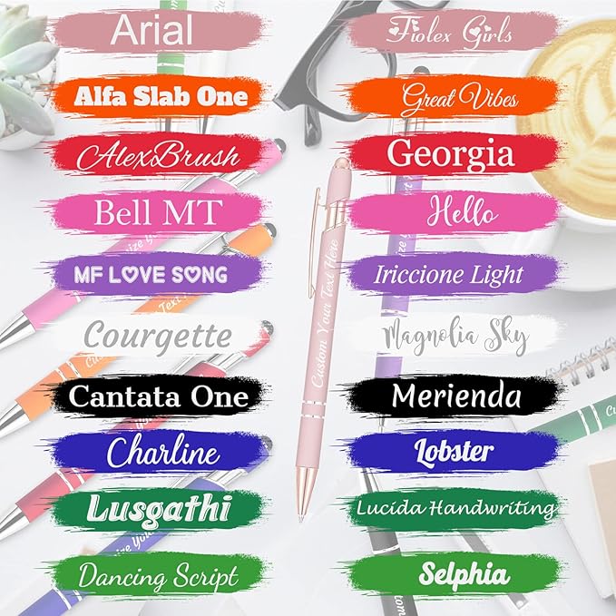 Personalized Pens Bulk 200 with Name Custom Engraving Ballpoint Pens with Stylus Tip Customized Smooth Writing Pens Personalized Gifts for Anniversary Birthday or Graduation(Purlpe,Black Ink)