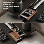 Fenge Dual Monitor Stand with Drawer, 42.5 Inch Large Monitor Riser with Acrylic Legs Supports, Computer Stand for Desk, 2 Tier Wood Desk Shelf with Storage Organizer for PC, Laptop, Printer, TV