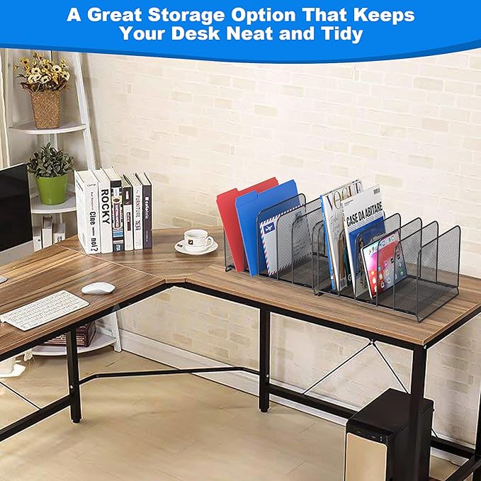 5 Sections Desk File Holder/Rack/Sorter,Mesh File Organizer,File Folder Organizer,Metal Upright Desktop Organization for Documents,Magazine,Kitchenware,Antiskid,Antirust,Sturdy,2 Packs