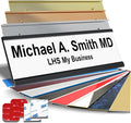 Custom Name Plate with Choice of Mounting for Walls, Doors, Cubicles, Hanging and More - Personalized White Plastic Black Letters - USA Made 2x10 - B16