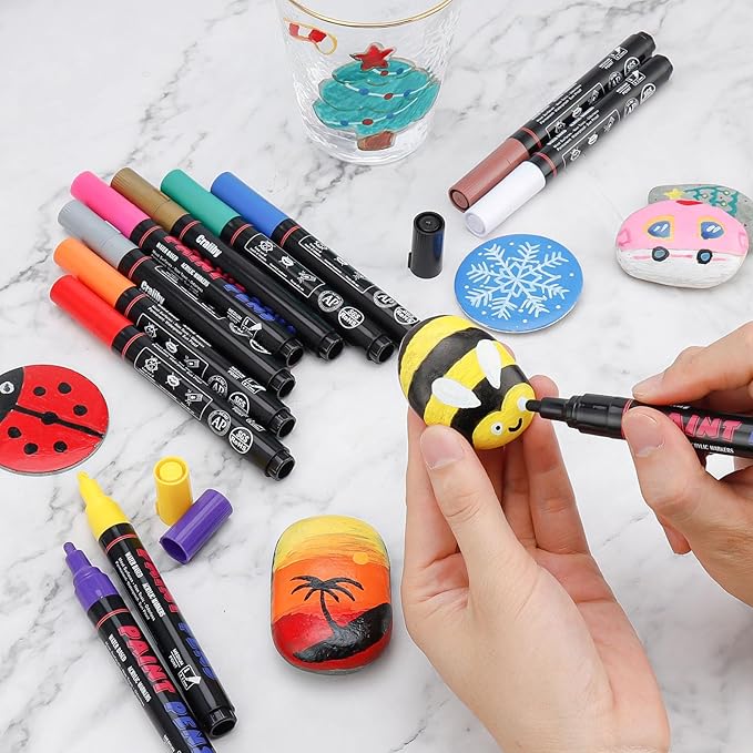 Craiiby Brown Paint Pens Paint Markers - 12 Pack Permanent Quick Dry Waterproof Marker Pens for Rocks Wood Fabric Plastic Canvas Glass Mugs Metal Tire Stone