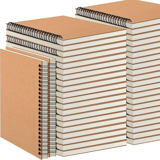 48 Pcs A5 Spiral Notebooks Journal with Kraft Cover, 5x8 Inches, Ruled Lined Paper, for Work, Sketches, Study, Notes Taking, Gifts, Brown (48 PCS(Lined))
