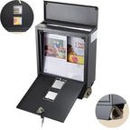 POCHAR Wall Mount Mailbox with Lock - Rainproof Galvanized Steel Locking Mailbox for Outside with Newspaper Compartment - Modern Mail Box for Residential or Commercial Use, Black