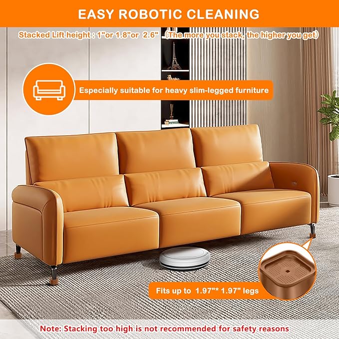 shouwuhho 9 Pack Furniture Risers Adjustable Bed Risers Heavy Duty Lifts Height 1", Square Stackable Bed Risers 1, 2 or 3 Inch for Desk Leg Table Couch Sofa Chair Bed Frame Legs Dorm, Brown