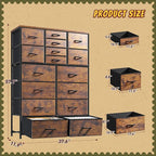 Romorgniz 57“H Dresser for Bedroom with Multiple Drawers, Fabric Dressers & Chests of Drawers for Bedroom,Large Dresser, Sturdy Metal Frame & Wood Top,Entryway, Hallway(Rustic Brown)