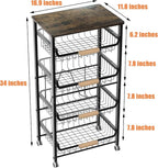 NiuYichee 5-Layer Fruit Basket Kitchen Food Organizer and Rack, Stackable Storage Cart with Desktop, Pull-Out Hollow Metal Basket, Wheeled Sorting Rack Spice Rack, Black