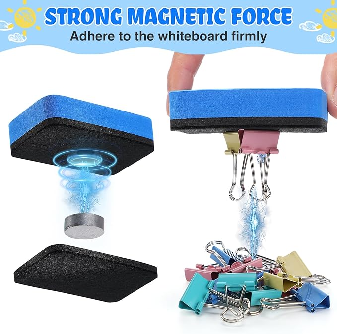 24 pcs Strong Magnetic Whiteboard Eraser - Mini Dry Erase Erasers, Small Chalkboard Cleansers Wiper for Kids Teachers Classroom Must Haves School Supply Home Office, Rectangle