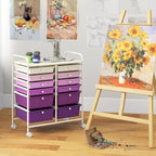 Happygrill 12-Drawer Rolling Storage Cart, Multipurpose Storage Cart W/Lockable Wheels, 2 Sizes Plastic Drawers & Metal Shelf, Mobile Utility Cart for Home Office School (Purple Gradient)