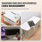 DMoose Cable Management Box - 2 Pack Medium & Large Cord Organizer for Desk & Floor, Cable Organizer Box for Child & Pet - Hider for Tidy Office & Home (Wood Print Lid, Black, Pack of 2)