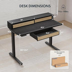 FLEXISPOT Q4 One-Piece Standing Desk with Rattan Drawers, 48 x 24 Inch Adjustable Height, Electric Stand Up Table with Monitor Shelf, Home Office Ergonomic Computer Desk with Memory Presets, Black