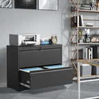 FLIXELIO File Cabinets 2 Drawer,Metal Office Storage Filing Cabinet with Lock,Black Lateral Filing Cabinet for Home Office,Horizontal 2-Drawer File Cabinets for Legal/Letter/A4,Assembly Require,Black