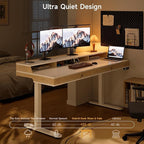 Standing Desk With Drawers, 55x23.6 Inch Electric Stand Up Workstation With Storage Shelf and Memory Controller, Adjustable Height 28-46 Inch for Computer, White