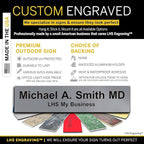 Personalized Name Plate with Choice of Mounting Holders for Walls, Doors, Cubicles, Hanging and More - Custom Gray Plastic Black Letters - USA Made 2x12 - B8