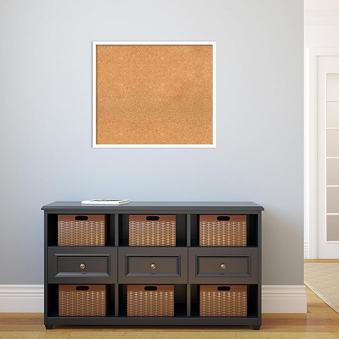 Amanti Art Natural Cork Board for Wall, 25x29 Vision Board with White Frame, Large Corkboard Office Decor for Home Organization, Modern Corkboard Pinboard to Display Items for Home Organization in
