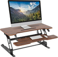 Mount-It! 38 Inch Standing Desk Converter, Sit Stand Desk Riser for Dual Monitors with Keyboard Tray, Height Adjustable Desktop Workstation, Easy Lift Gas Spring, Rustic Walnut Brown