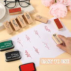 Tenare 8 Pieces Vintage Rubber Stamps Decorative with 3 Colors Ink Pad Wooden Plant Flower Stamps Set for DIY Craft, Scrapbook, Letters Diary and Card Making