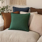 Foindtower Set of 2 Decorative Linen Fringe Throw Pillow Covers Cozy Boho Farmhouse Cushion Cover with Tassels Soft Accent Pillowcase for Couch Sofa Bed Living Room Home Decor, 18×18 Inch, Pine Green