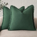 Foindtower Set of 2 Decorative Linen Fringe Throw Pillow Covers Cozy Boho Farmhouse Cushion Cover with Tassels Soft Accent Pillowcase for Couch Sofa Bed Living Room Home Decor, 20×20 Inch, Pine Green