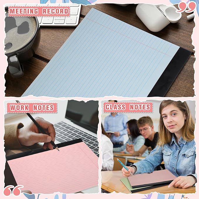 Lincia 6 Pcs 11" x 9.5" Legal Pads College Ruled Notepad Landscape Notebook Horizontal Lined Notebook 80 Gsm Assorted Colors Paper Pastel Writing Pads for School Office, 40 Sheet (Pastel Colors)