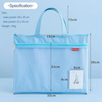 Pendancy Mesh Zipper Pouch 11x13.7 in, Large Double Pocket Waterproof File Bag with Handle, A4 Size Foldable Document Storage for Puzzle Project/Cross Stitch/Travel/Office（Blue）