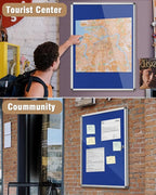 Mifuro 38"x28" Enclosed Bulletin Board, Lockable Weather-Resistant Aluminum Cork Noticeboard for School & Office, Silver Frame w/Blue Flet