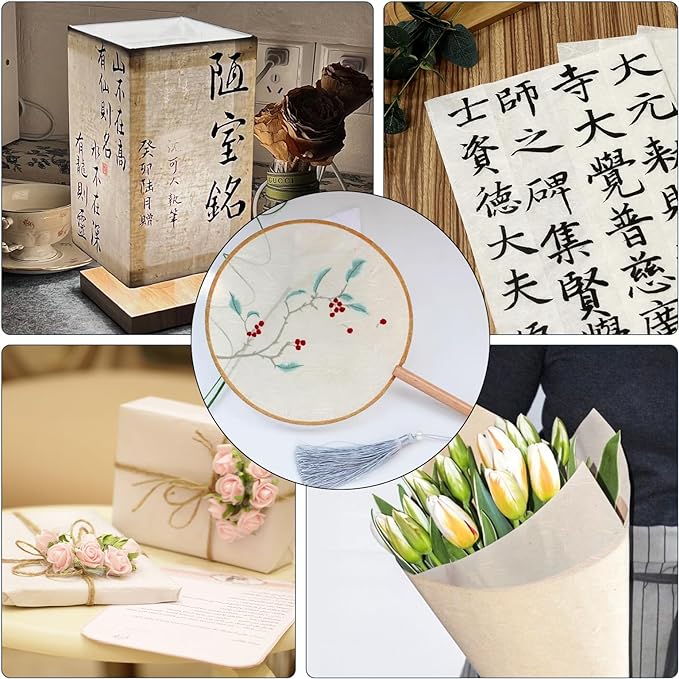 50/100 Sheets FIVEIZERO A4 Mulberry Paper Sheets Natural Fiber Rice Papers,8.3x11.7in Natural Decoupage Tissue Paper for Writing Painting, Decorative &Card Making Papers DIY Craft