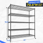 45 "W Storage Shelves 5 Tier Wire Shelving Unit Adjustable Metal Shelving Wire Shelf Pantry Shelves Wire Commercial Rack for Closet Kitchen Pantry Utility Room Garage 45" Wx 13.5" Dx70.5 H Black