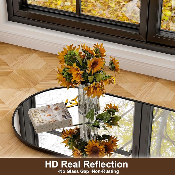 65" x 24"Arched Full Length Mirror - Wall Mounted Floor Mirror- Aluminum Alloy Frame Full Body Mirror for Bathroom Living Room Bedroom and Entryway Black