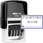 MaxMark Office Self Inking Date Stamp with Phrase Posted - Blue Ink