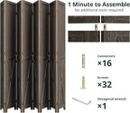 Cozy Castle Wood Room Divider, 8 Panels Folding Privacy Screen, 66.9'' Wall Divider, Barnwood Room Separator, Freestanding Partition, Temporary Wall for Decorative, Rustic Brown