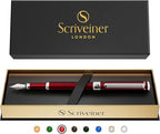 Scriveiner Deep Crimson Red Fountain Pen - Stunning Luxury Pen with Chrome Finish, Schmidt Nib (Fine), Best Pen Gift Set for Men & Women, Professional, Executive, Office, Nice Pens