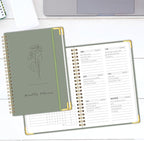 Undated Weekly Planner with Metal Corner Hardcover Notebook , A5 Size Journal with To Do List Planner, Habit Tracker,Weekly Goals for ADHD,Student, Office, Women, Men ,Gifts,6 x 8 inches，Spiral Bindding ,Green