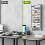 EasyPAG 10 Pocket Mesh Wall File Organizer, Hanging Paper Folder Holder with Classify Label, Vertical Wall Mount Mail Organizer for Office Home Classroom, Silver