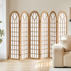 Asnefeli 6 Panel Japanese Room Divider, Shoji Style Partition Divider, Fully Assembled Wooden Privacy Screen for Home Office Bedroom Apartment Decoration, Natual