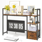 Desk Shelf with Drawer, 41.3" Desktop Organizer Shelf, Desk Hutch for Computer Monitor Max 32", 3 Tier Desktop Display Rack, Wooden Desk Top Bookshelf Storage Rack for Home Office Dorm, Rustic Brown