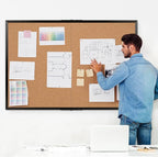Board2by Extra Large Cork Bulletin Board 60" X 36", Foldable Notice Pin Board for Wall, Black Wood Framed 5'x3' Corkboard, Wall Mounted Noticeboard with 36 Push Pins for School, Home & Office