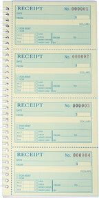 Receipt Book with Carbon Copies,Money and Rent Receipt Book,2-Part Carbonless,5.31" x 11.22",Spiral Bound,200 Sets per Book,4 Receipts per Page.