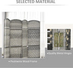 HOMCOM 6 Panel Room Divider, 6' Tall Folding Privacy Screen, Hand-Woven Freestanding Wall Partition for Home Office, Bedroom, Mixed Gray