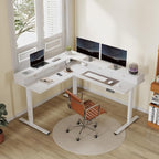 FLEXISPOT 63" L Shaped Standing Desk with Shelf Electric Corner Table, Drawers, Adjustable Computer Workstation for Home, Office,63x55in, White Top + White Frame