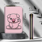 BWEGRHE Cute Credit Card Holder with Zipper, Pink Pig RFID-Blocking Card Case Small Wallet for Women Men, Multi-slot Card Organizer Case Travel Accordion Wallet