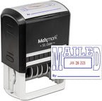 MaxMark Large Self-Inking Rubber Date Office Stamp with Mailed Phrase & Date - Blue/Red Ink, 12-Year Band - Style 5