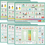 6 Pcs Communication Board for Nonverbal Adults Aphasia Colorful Picture Symbol Communication Cards for Patients Children(Green)