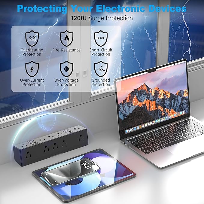 40W Fast Charging Station, VILONG Desk Clamp Power Strip, Desktop Mount Surge Protector, 8 USB Ports(4 USB-C), 10 AC Outlets and 6Ft Cord, for Home, Office, Fit 1.6" Tabletop Edge