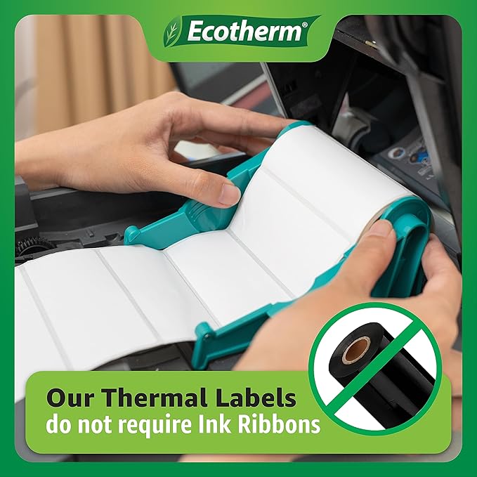 2.25" x 4" Thermal Labels | 6 Rolls | 4200 Labels | fits Zebra, Munbyn, Rollo, Godex, Arkscan, iDPRT, Offnova Thermal Label Printers and More | Blank White Adhesive Stickers by Ecotherm