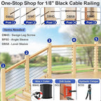 200 Pack Cable Railing Protector Sleeves for 1/8” Deck Railing System, Black Cable Railing Kit Hardware for Wood Post, T316 Stainless Steel Marine Grade DB58