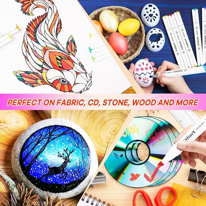 Caliart Alcohol Based Markers, 24 Colors Art Marker Set Fine & Chisel Dual Tip, Permanent Colored Pens for Adults Coloring Book Artists Illustration Sketch Lettering Drawing Cards Planner