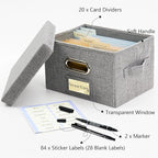 Remowith Greeting Card Organizer and Storage Box with 20 Pcs Adjustable Dividers, Storing Cards with 84 Pcs Labels Perfect for Storing Greeting Cards, Envelopes, Photos 1 Pack Grey