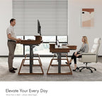 EUREKA ERGONOMIC L Shaped Desk 63", Solid Walnut Wood Top, Executive Standing Desk Adjustable Height, Dual Motor Corner Workstation with Drawers & Monitor Shelf for Home Office, Left