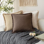 Foindtower Set of 2 Decorative Linen Fringe Throw Pillow Covers Boho Farmhouse Cushion Cover with Tassels Soft Accent Pillowcase for Couch Sofa Bed Living Room Home Decor,20×20 Inch,Reddish Brown