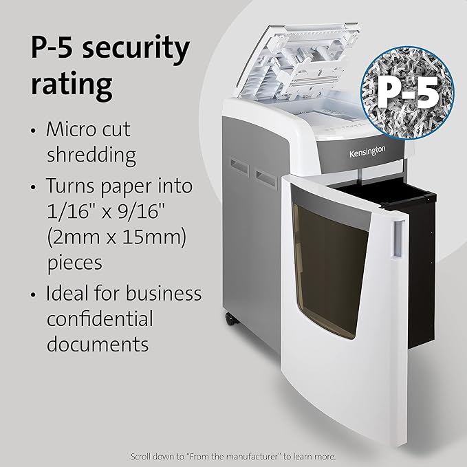 Kensington Shredder - New OfficeAssist 600-Sheet Auto-Feed Micro Cut Anti-Jam Heavy Duty Shredder with 29 gallons Waste Capacity, Lockable Chamber and 4 Casters (K52052AM)